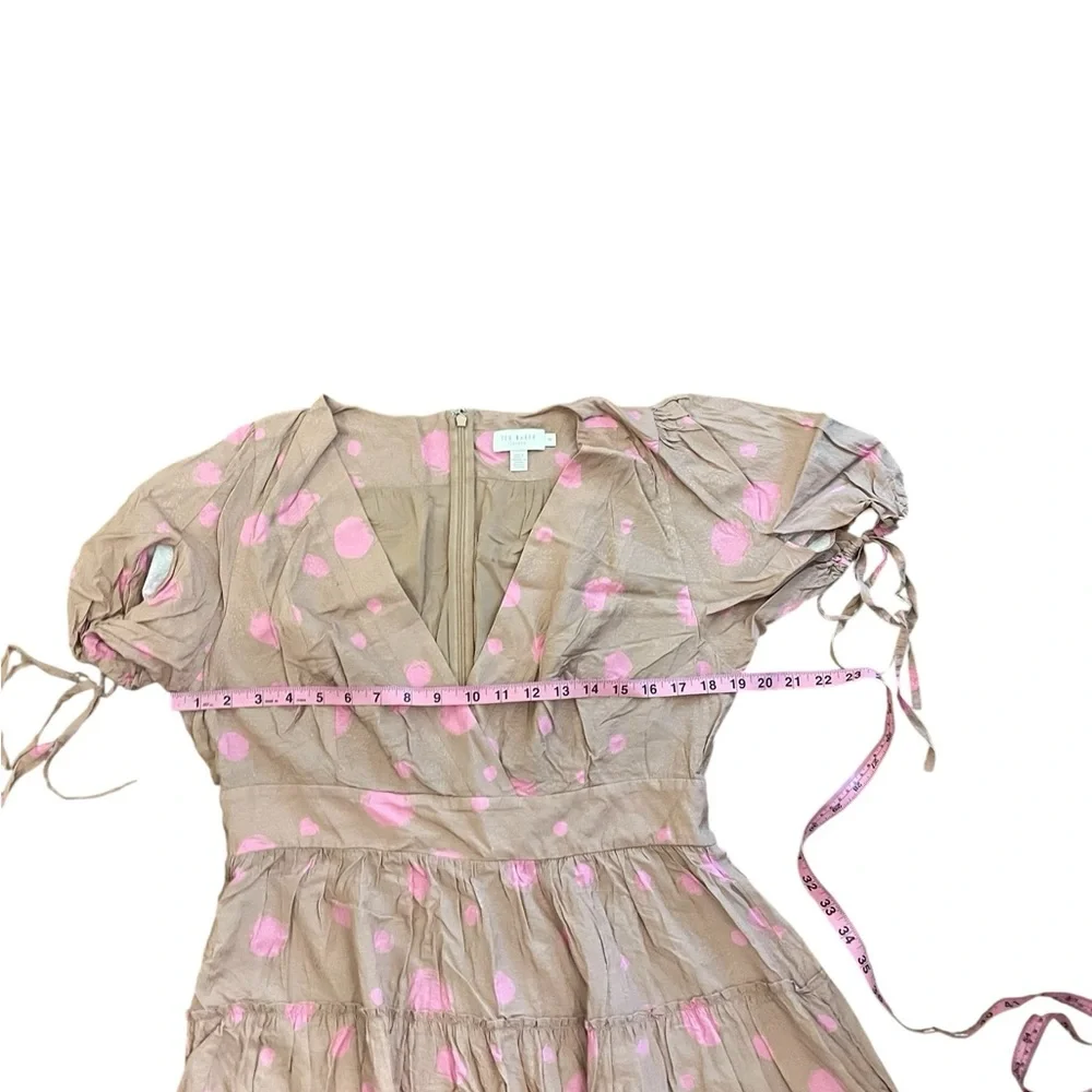 Ted Baker London Stefina Pastel Brown/Pink Polka Dot Tiered Mini Dres